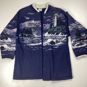 Vintage Scenic Lighthouse Print Jacket - Sz